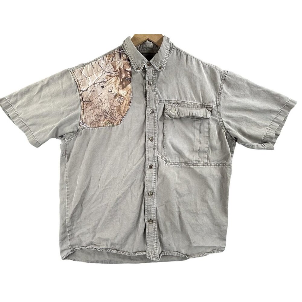 Game Winner Shirt Mens Large Gray Camo Quilted Shooting Shoulder Hunting Top Y2K